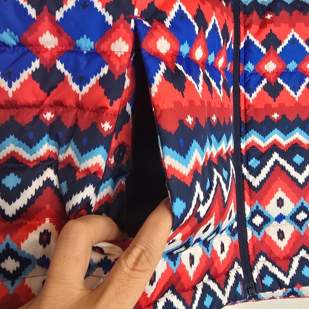 Lands' End Down Puffer Vest Women Sz Large Fair Isle Chevron Aztec Cozy Outdoors - Picture 3 of 15